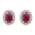 thumbnail image 2 of Oval Cut Genuine Gemstone & 0.16 CT.T.W. Diamond Halo Stud Earrings in 14K Gold, 2 of 3