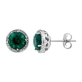 thumbnail image 1 of Round Cut Gemstone & 0.13 CT. TW Diamond Stud Halo Earrings in Sterling Silver, 1 of 5