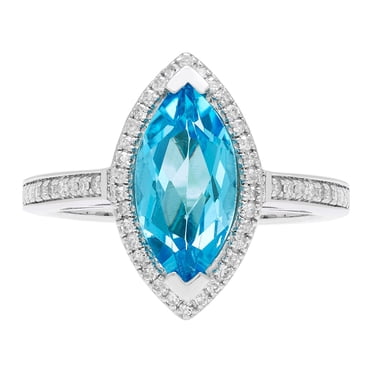 Marquise Cut Gemstone & .20 CT TW Diamond Ring in Sterling Silver
