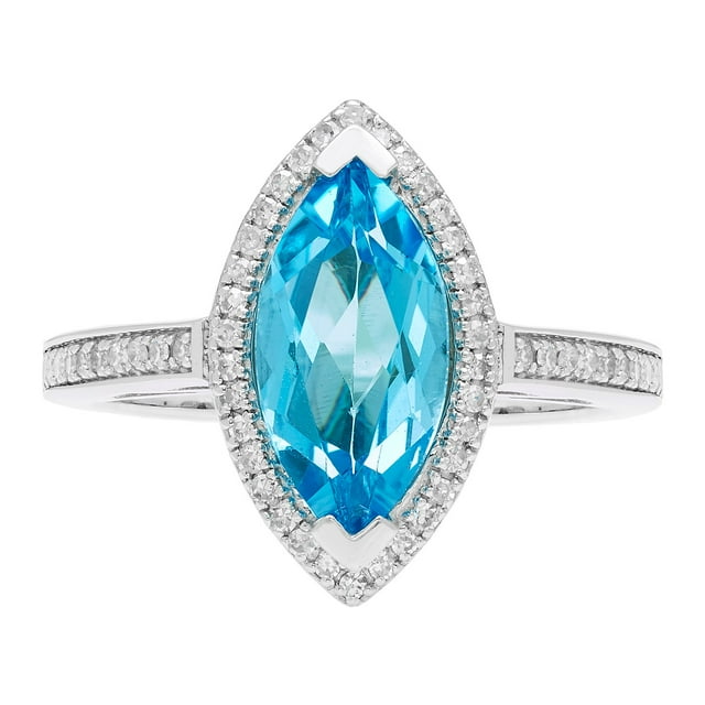Marquise Cut Gemstone & .20 CT TW Diamond Ring in Sterling Silver