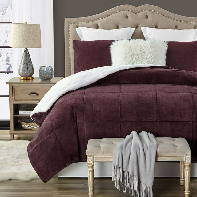 Swift Home 3-Piece Reversible Faux Fur Sherpa Comforter Set, Assorted Sizes