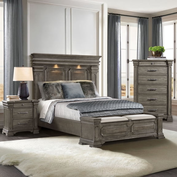 Society Den Paterson Storage 3PC or 5PC Bedroom Set in Grey, Assorted Sizes