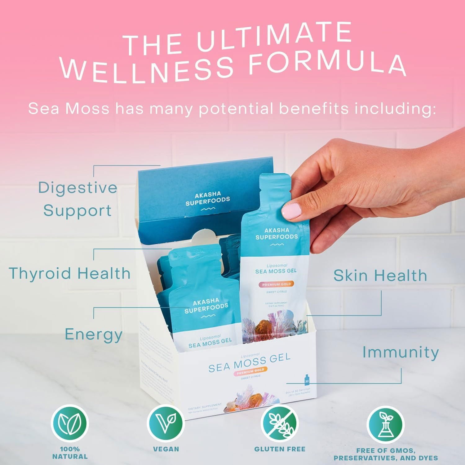 Akasha Superfoods, Liposomal Sea Moss Gel Single Serve Packets, 45