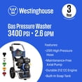 thumbnail image 2 of 3400 PSI Westinghouse 2.6 GPM Gas Powered Heavy Duty Pressure Washer + Soap Nozzle / Container, 2 of 13