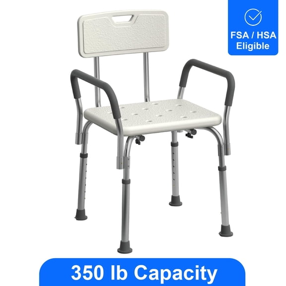 Medline Bath Bench with Back and Padded Arms, White