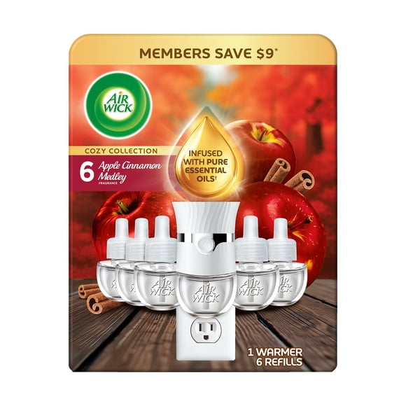 Air Wick Plug In Scented Oil Air Freshener, Apple Cinnamon Medley, 1 Warmer + 6 Refills