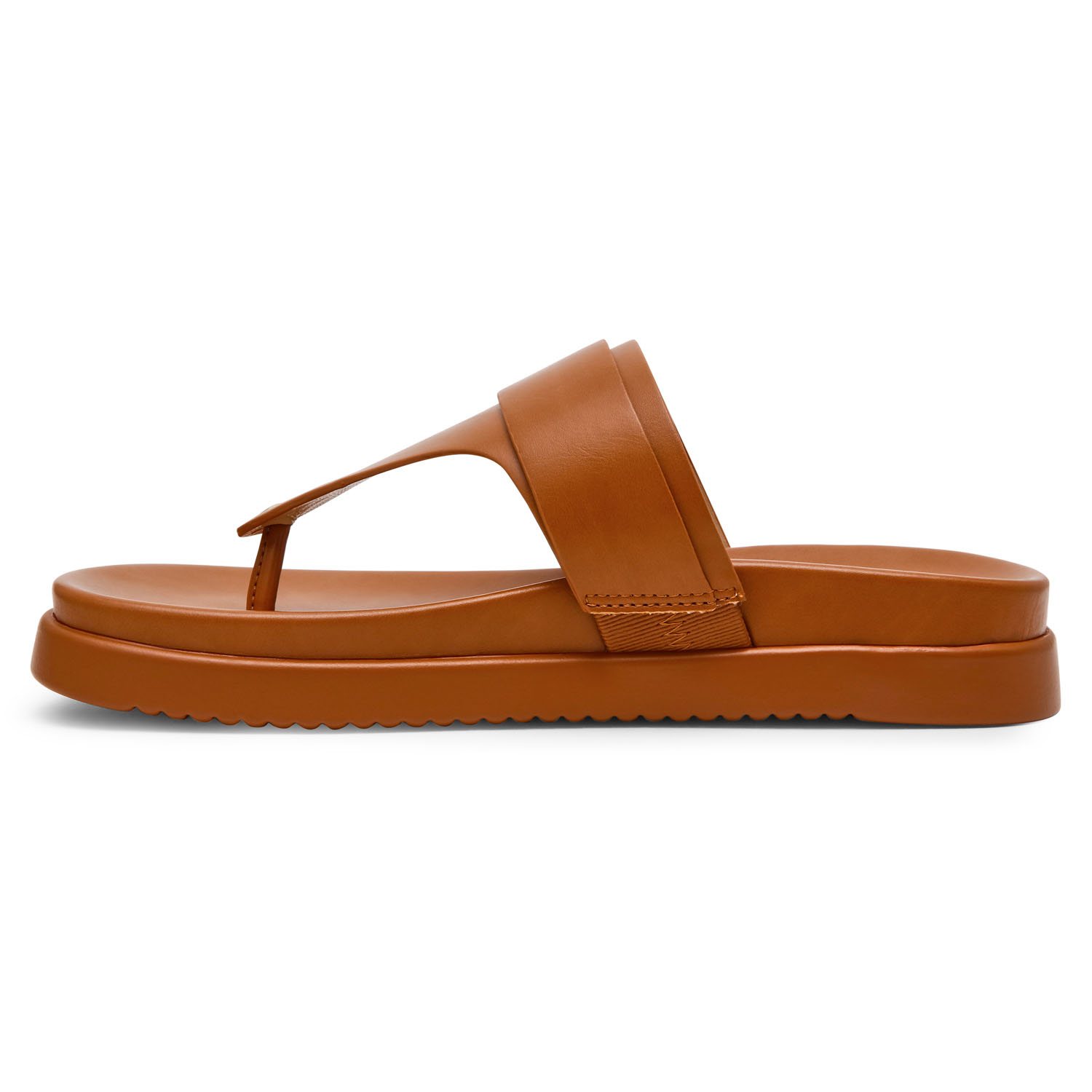 Top view of tan sandal with buckle