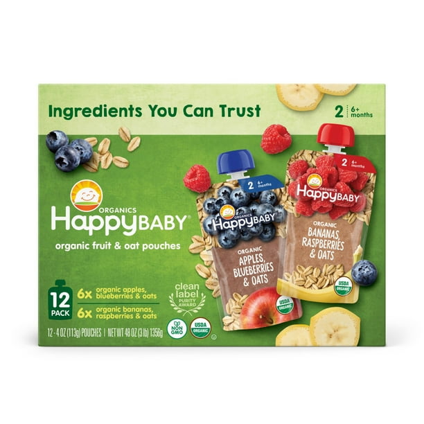 HappyBABY Organics Clearly Crafted Fruit Oat Pouches, Variety