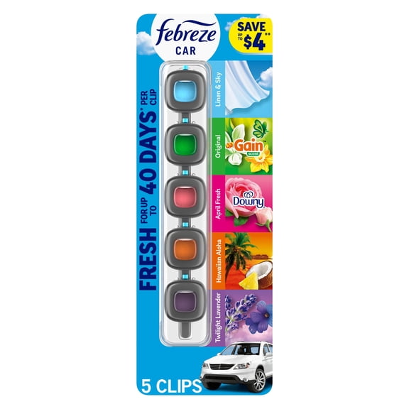 Febreze Car Air Freshener Vent Clips, Mixed Scent, 5 ct.