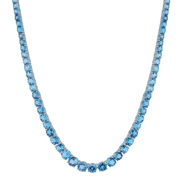 Graduated Gemstone Tennis Necklace in Sterling Silver