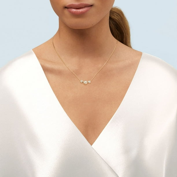 Three Bead Pendant Necklace and Drop Earrings Set in 14K Gold