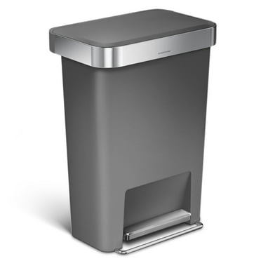 simplehuman 12-Gal Rectangular Step Can with Liner Pocket, Grey Plastic