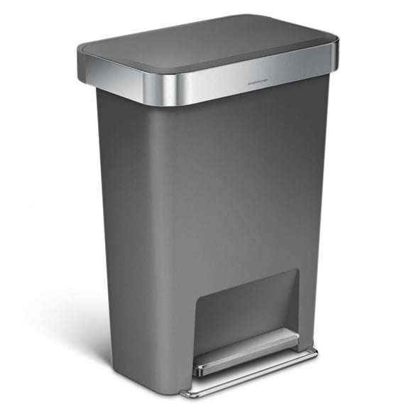 simplehuman 12-Gal Rectangular Step Can with Liner Pocket, Grey Plastic