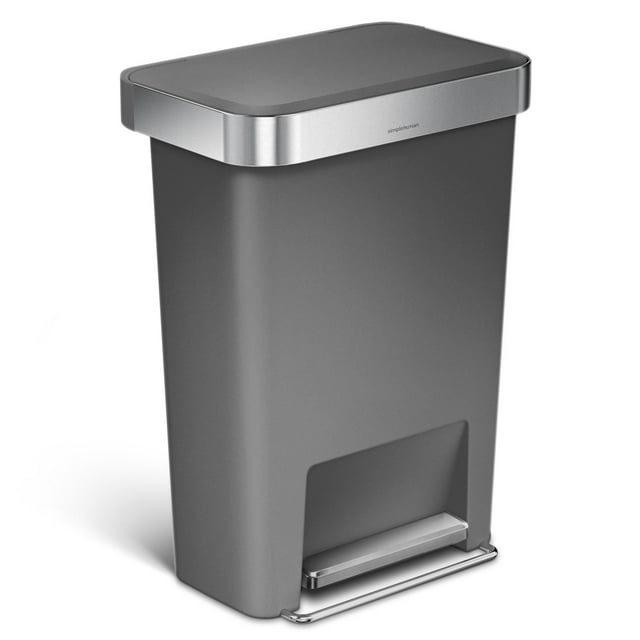 simplehuman 12-Gal Rectangular Step Can with Liner Pocket, Grey Plastic
