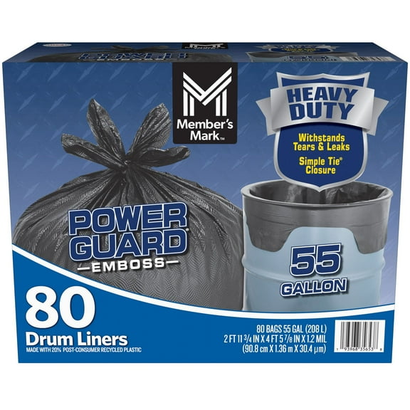 Member's Mark Heavy Duty 55-Gallon Drum Liner Trash Bags, 80 ct.