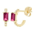 thumbnail image 1 of Emerald Cut Gemstone & 0.12 CT. TW Diamond Stud Earrings in 14K Gold, 1 of 4