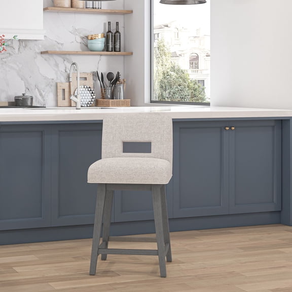 HH2 Home Upholstered Key Back Wood Adjustable Height Swivel Bar Stool