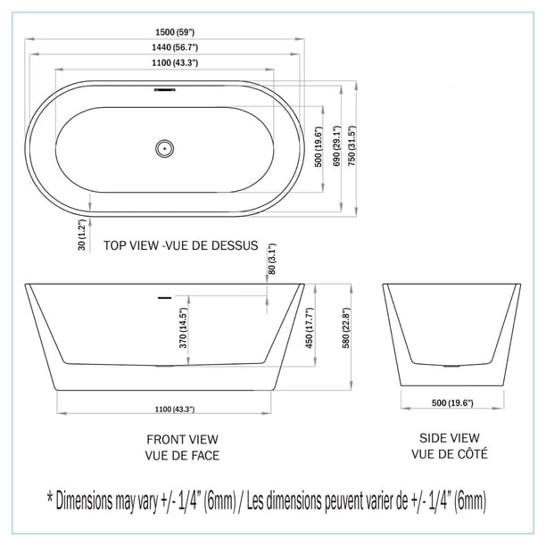 A&E Bath and Shower Kara 59in or 67in Freestanding Bathtub with