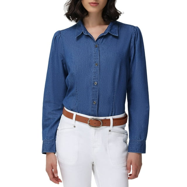Frye Women's Puff Sleeve Button-Down Denim Top