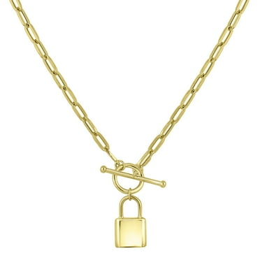 Padlock Toggle Paperclip Chain Pendant Necklace in 14K Gold