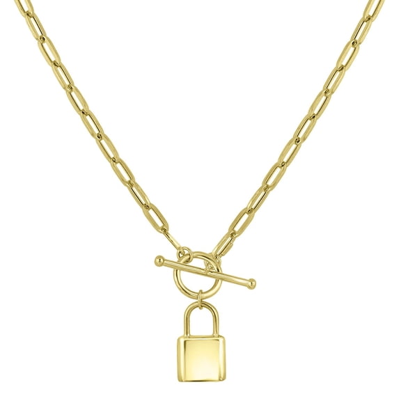 Padlock Toggle Paperclip Chain Pendant Necklace in 14K Gold