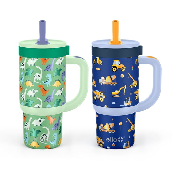 Ello Oasis 14oz Stainless Steel Kids Tumbler with Handle, 100% Leakproof, 2-Pack