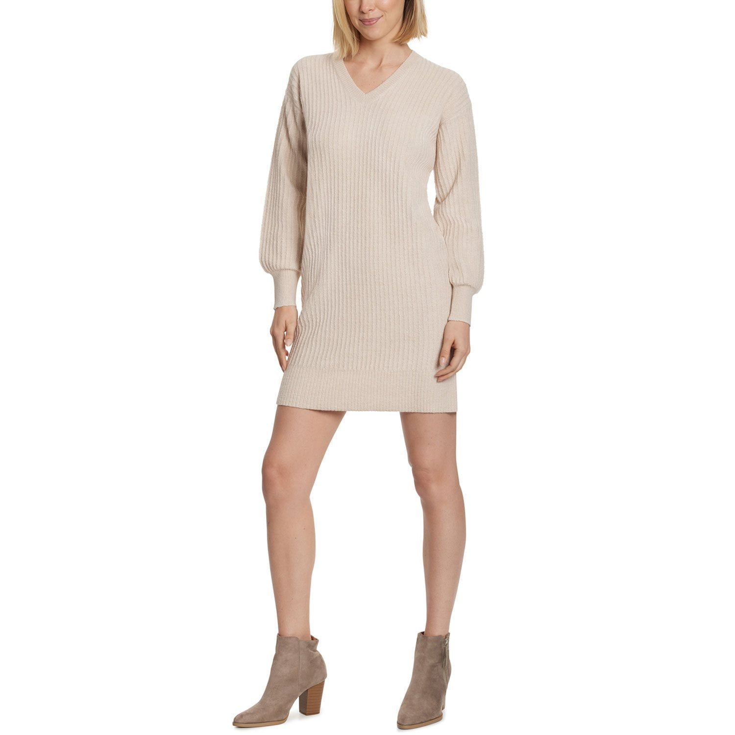 white christmas dresses Twist Knit Long Sleeves Bodycon Mini Sweater Dress, White / S main image 0
