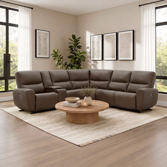 Cole & Rye Signature Leather 6-Piece Dual Power Sectional with Storage Console