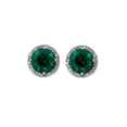 thumbnail image 2 of Round Cut Gemstone & 0.13 CT. TW Diamond Stud Halo Earrings in Sterling Silver, 2 of 5