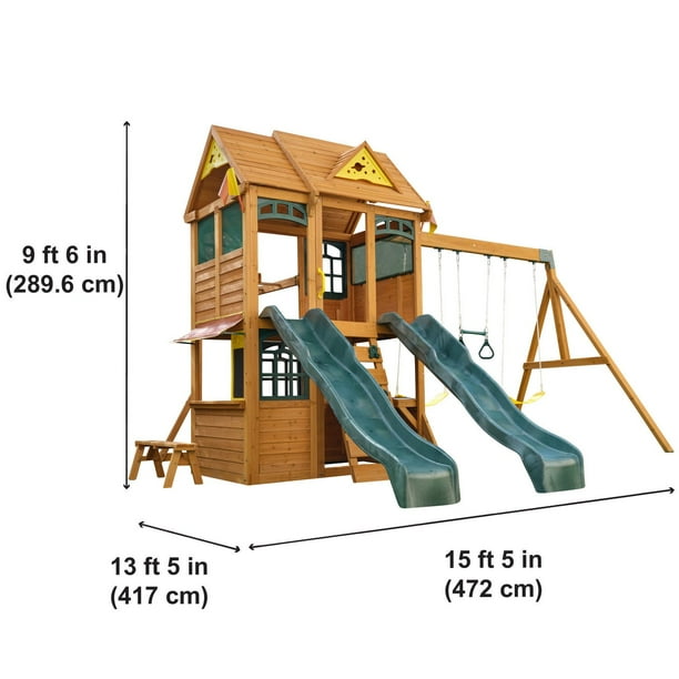 KidKraft Overland Heights Wooden Swing Set with Monkey Bars