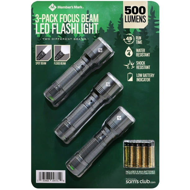 3 pack rechargeable flashlight Family 3-Pack Be Prepared This powerful flashlight is constructed from durable aircraft Member's Mark 3-Pack Focus Beam