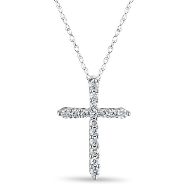 SAMS、ペンダントトップ。 0.20 CT. T.W. Round Cut Diamond Cross Pendant in 14K Gold