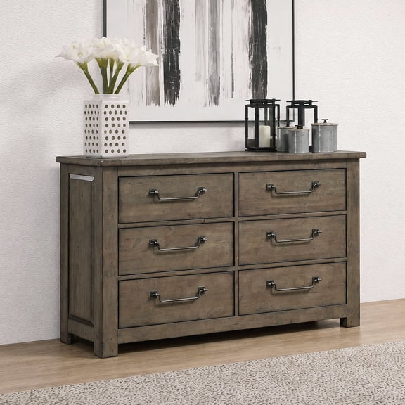 Memphis 6-Drawer Rubberwood Dresser with Metal Pulls