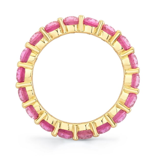 Oval Cut Lab Created Pink Sapphire Eternity Band in 14K Yellow