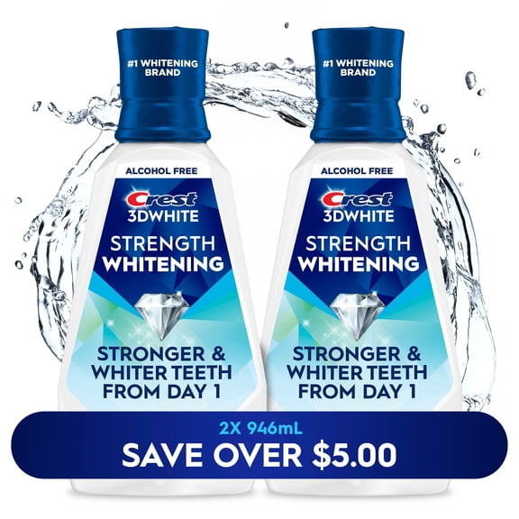 Crest 3D White Strength Whitening Mouthwash, Clean Mint, 32 fl. oz., 2 pk.