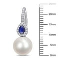 thumbnail image 3 of 9-9.5 mm Round Cultured Freshwater Pearl and Blue Sapphire with 0.11 CT. T.W. Diamond Earrings in 14K Gold, 3 of 5