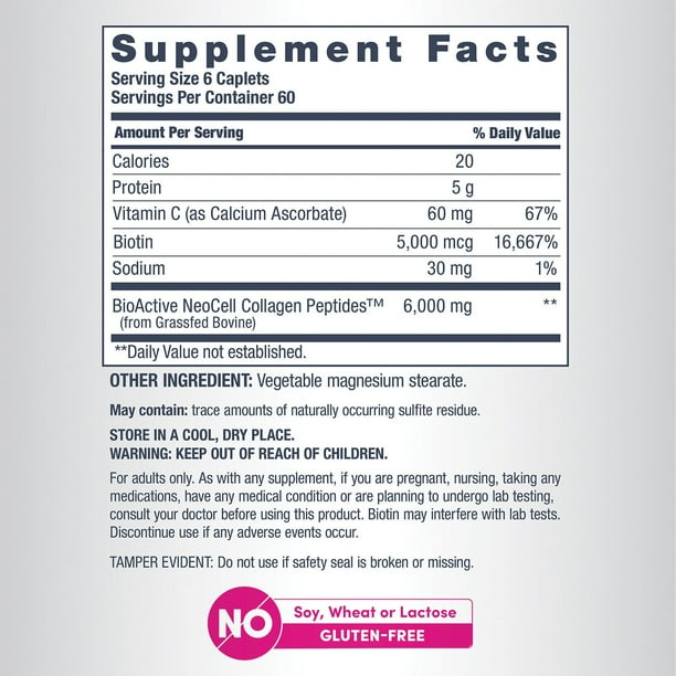 NeoCell Grassfed Collagen Peptides + Vitamin C & Biotin Caplets