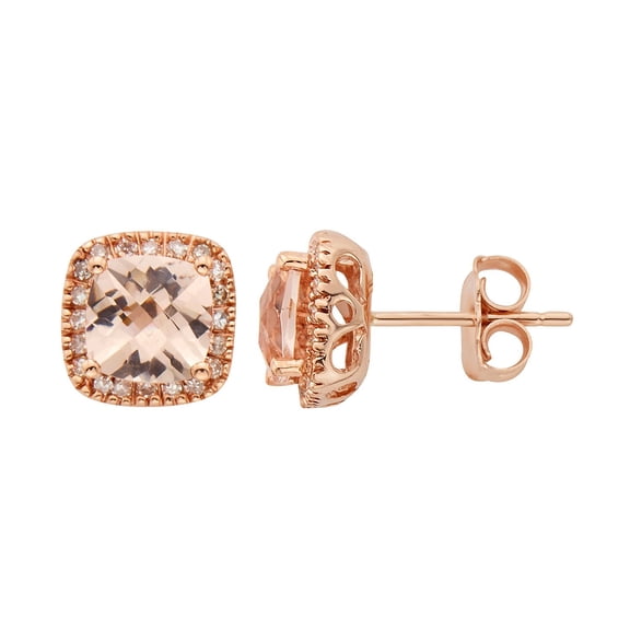 Cushion Cut Gemstone and 0.15 CT. T.W. Halo Diamond Stud Earrings in 14K Gold
