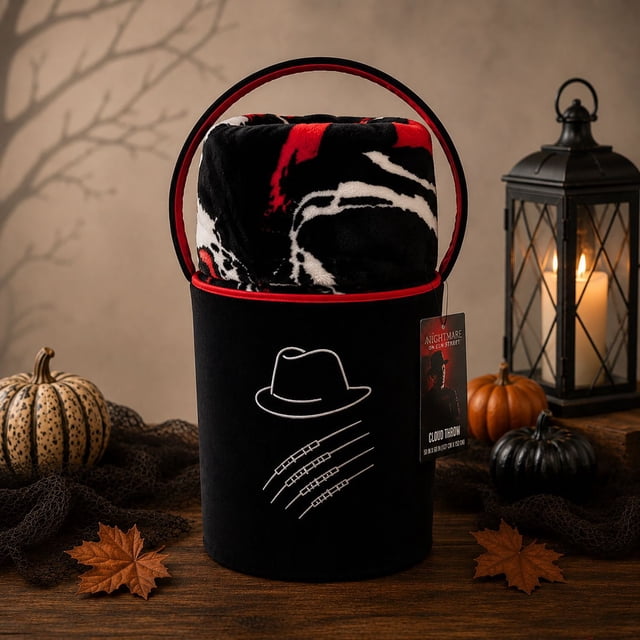 Scary Movie Cloud Throw and Reusable Embroidered Fabric Bucket Set, 60" x 70"