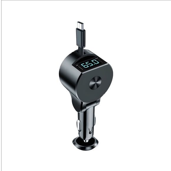 Tech Squared 65W Car Charger with Retractable Cable and Power Output Display