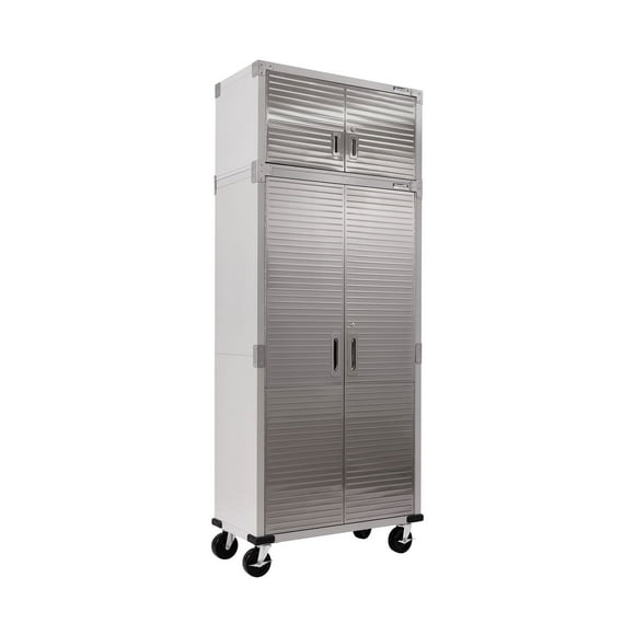 Seville Classics UltraHD 2 Piece Rolling Steel Garage Storage Cabinet With Stacker Set, 36" W x 18" D x 90.5" H