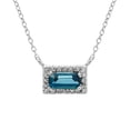 thumbnail image 1 of Baguette Cut Gemstone and 0.06 CT. T.W. Diamond Halo Pendant Necklace in 14K Gold, 1 of 2