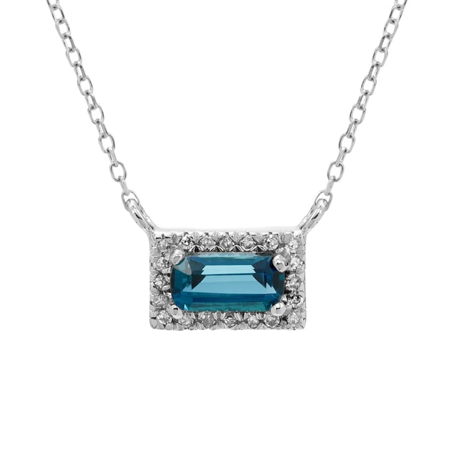 Baguette Cut Gemstone and 0.06 CT. T.W. Diamond Halo Pendant Necklace in 14K Gold