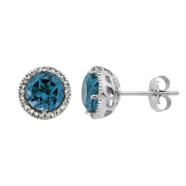 Round Cut Gemstone & 0.13 CT. T.W. Halo Diamond Stud Earrings in 14K Gold