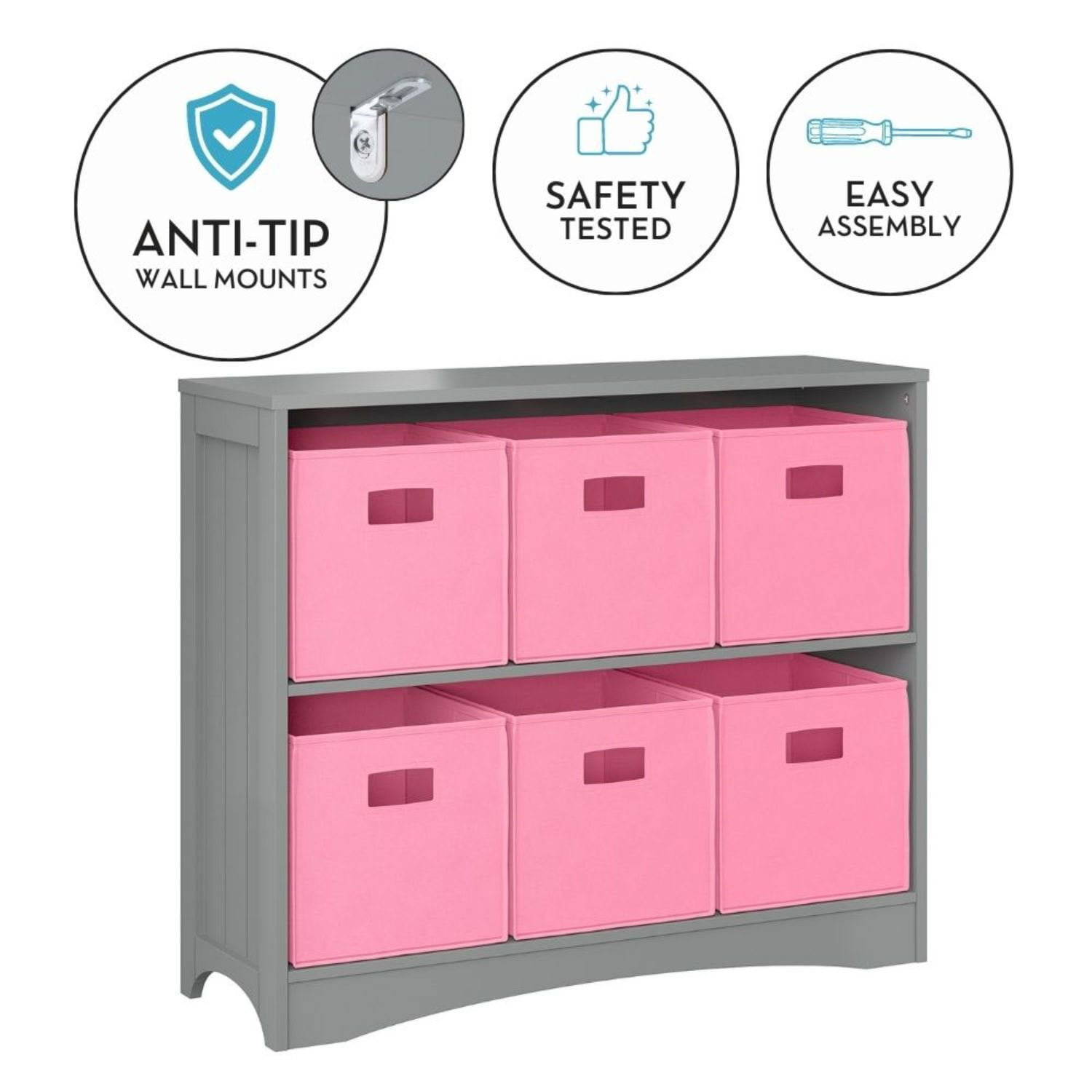 RiverRidge Horizontal Bookcase with 6 Bins, Assorted Shelf and Bin