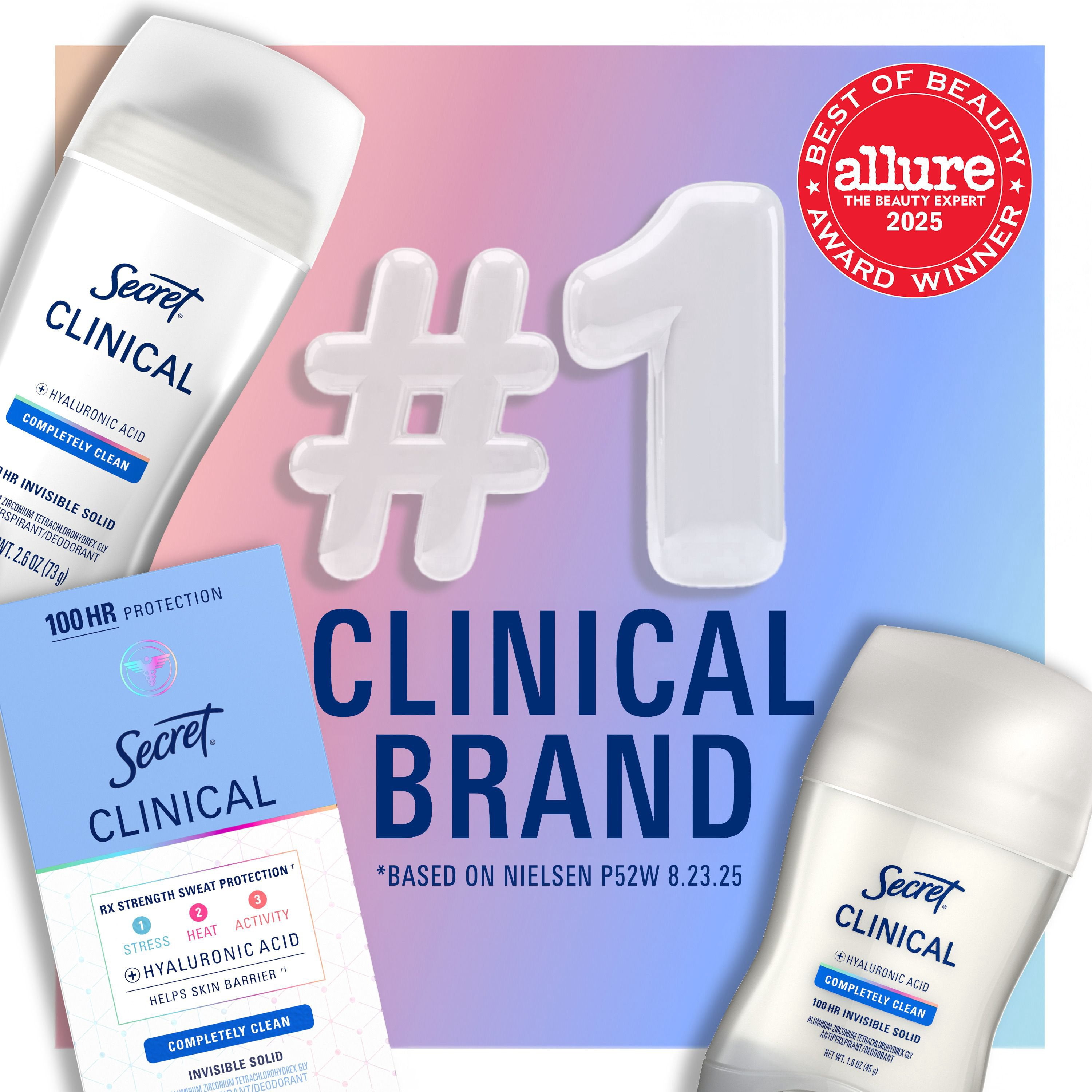 Secret Clinical Strength Invisible Solid Antiperspirant Deodorant,  Completely Clean, 1.6 oz., 3 pk