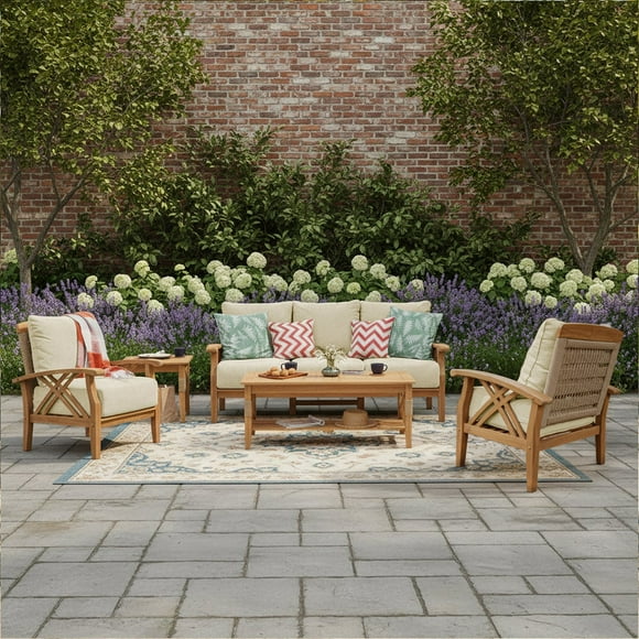 Cambridge Casual Salinas Teak Patio Set with Tan Cushions, 5pc