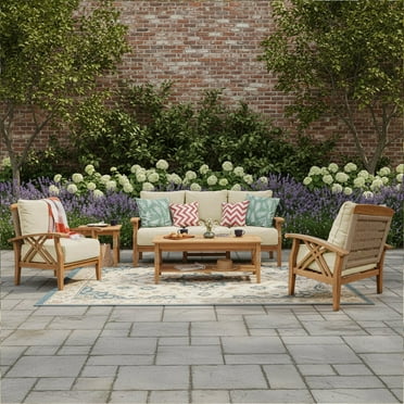 Cambridge Casual Salinas Teak Patio Set with Tan Cushions, 5pc