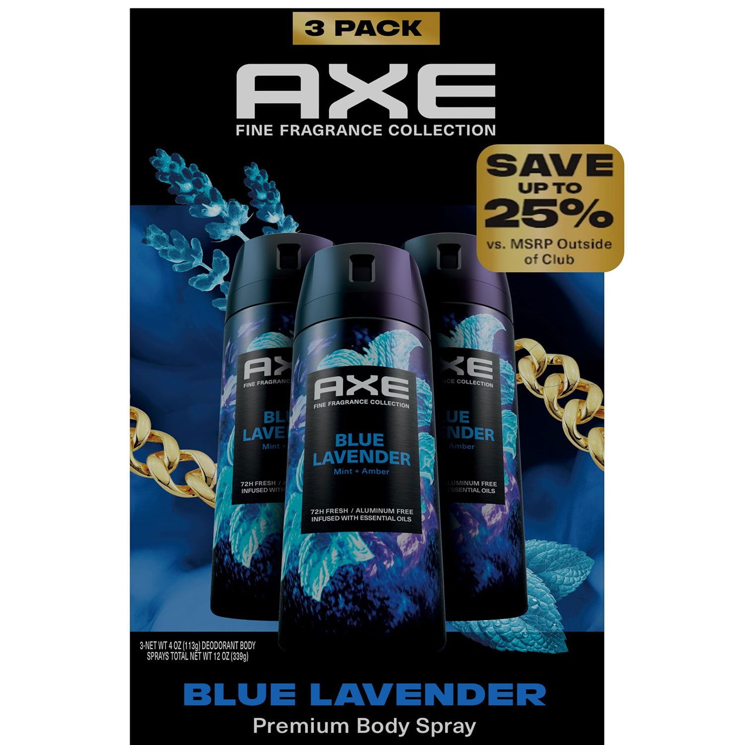 AXE Premium Deodorant Body Spray, Blue Lavender, pk