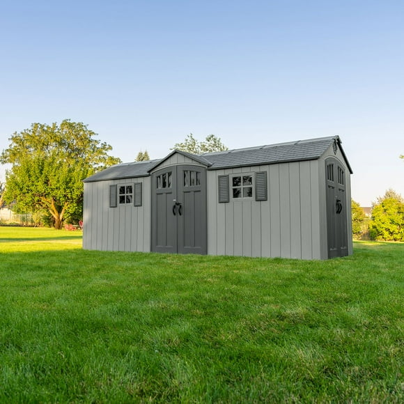 Lifetime 20' x 8' Dual Entry Outdoor Storage Shed, Gray